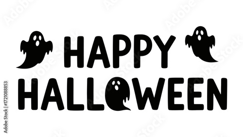 Happy Halloween Typography Design: A festive typographic design with the message 'Happy Halloween' is complemented by spooky ghost graphics.