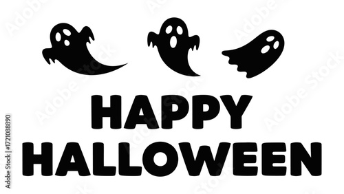 Happy Halloween Ghost: A spooky graphic featuring happy Halloween greeting with playful ghost illustrations perfect for holiday celebration.
