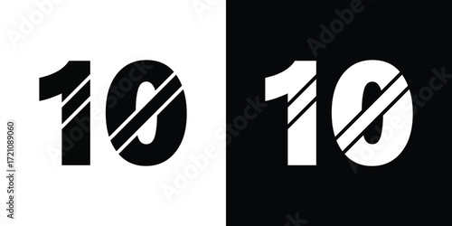 Bold number ten graphic with diagonal lines