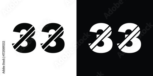 Bold number thirty three design on black and white background