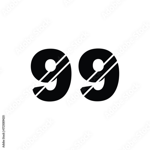 Bold black number ninety nine with diagonal stripes