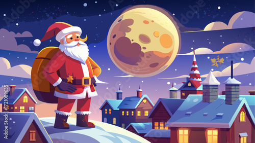 Santa claus delivering gifts at night time