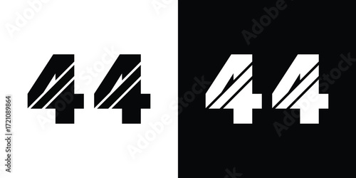 Bold number 44 graphic in black and white contrast