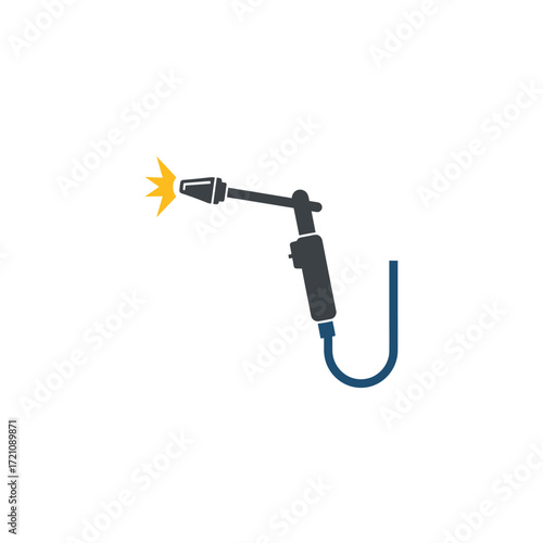 Industrial welding torch igniting bright orange sparks during metalworking fabrication creating a powerful visual of skilled craftsmanship.