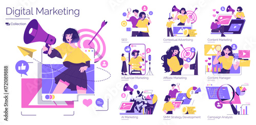 Digital Marketing Vector Illustrations with Various Concepts