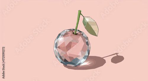 Low-poly Crystal Cherry A Geometric Fruit Illustration