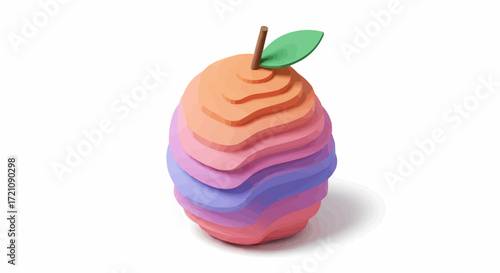 A creative concept of a healthy fruit shown as a colorful, multi-layered apple sculpture, symbolizing structure, wellness, and process