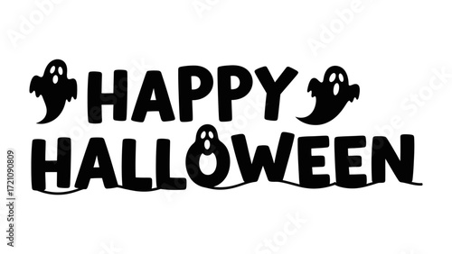 Happy Halloween: a fun and spooky greeting, with ghost graphic, Perfect for evoking a sense of excitement for Halloween season. 