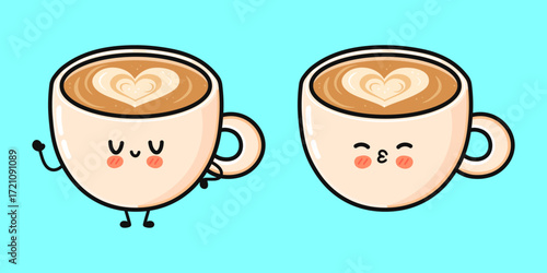 Cute coffee cups showing latte art hearts