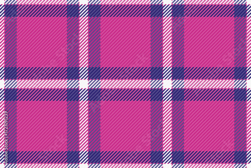 Retro vector texture plaid, upscale seamless background check. Tidy pattern tartan fabric textile in pink and indigo colors.