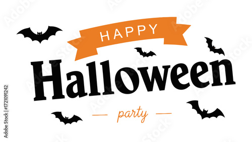 Happy Halloween Greeting: An eye-catching Halloween greeting, featuring a festive orange banner proclaiming Happy Halloween, with stylish black bats fluttering in the background.