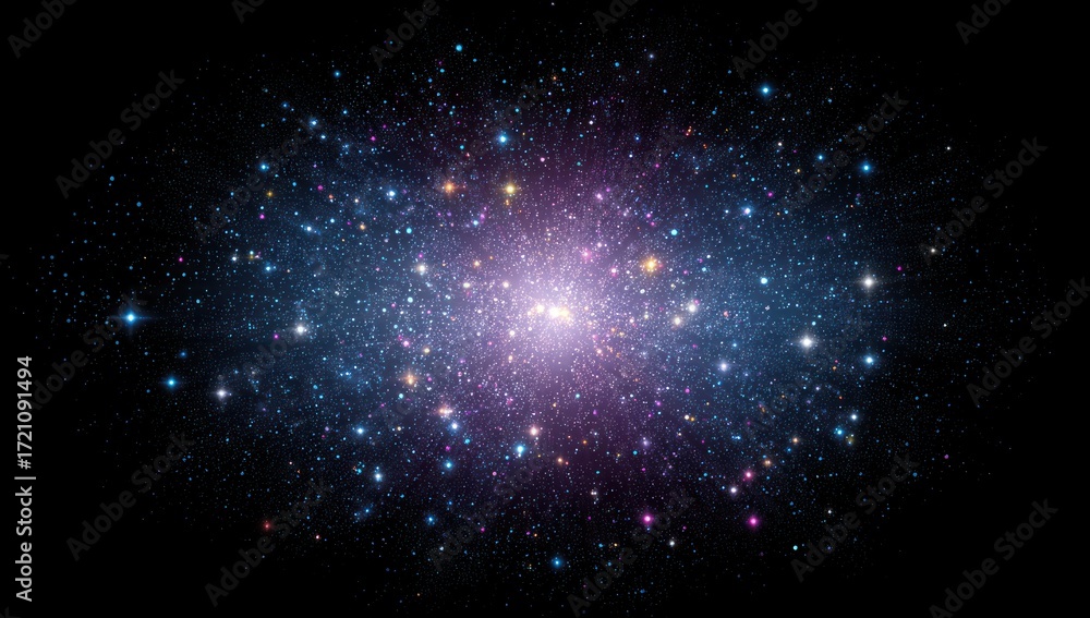 Obraz premium A vibrant celestial display of countless twinkling stars radiating outward from a central point of light, showcasing a deep cosmos full of color and luminosity.