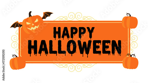 Happy Halloween Banner: Spooky Halloween design with pumpkins, evoking the spirit of autumn and the thrill of All Hallows' Eve.