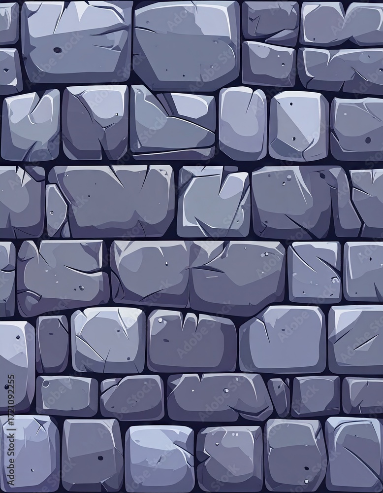 A seamless pattern of stylized, light purple stone blocks