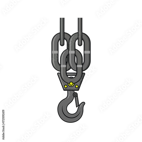 Heavy duty industrial crane hook with safety latch and strong metal chain for construction and lifting equipment