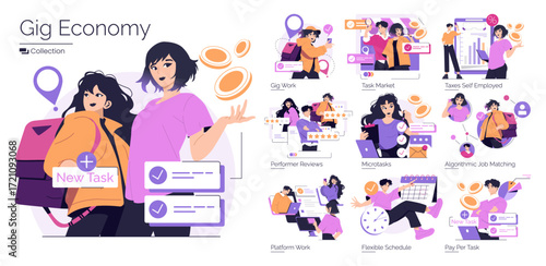 Gig Economy and Task Management Vector Illustration