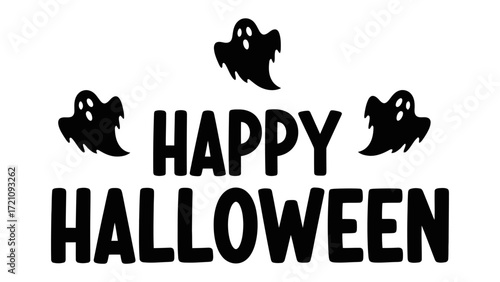 Happy Halloween with spooky ghost: A festive Happy Halloween illustration with spooky ghosts, a perfect design for Halloween decorations, invitations, and other festive purposes.