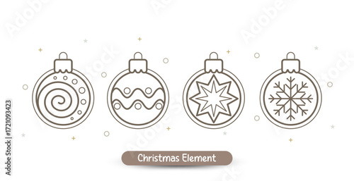 Christmas ball ornament icon set. Vector illustration for celebration