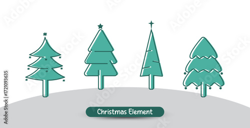 Set of Christmas trees in hand-drawn style. Vector illustration for Christmas celebration