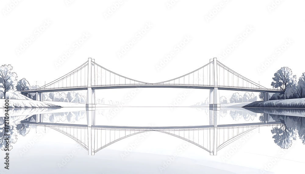 Obraz premium A tranquil river bridge drawing