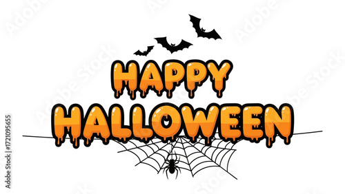 Halloween Celebration: A graphic design celebrating the joy and festivity of Halloween, incorporating traditional elements such as bats and spiders. 