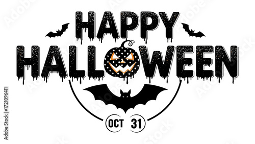 Happy Halloween Graphic: A captivating illustration, evoking the spirit of All Hallows' Eve with spooky silhouettes. Featuring a glowing jack-o'-lantern centerpiece.