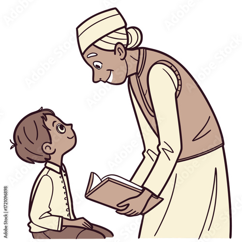elder-teaching-grandchild-tradition-isolated-on-pu.eps