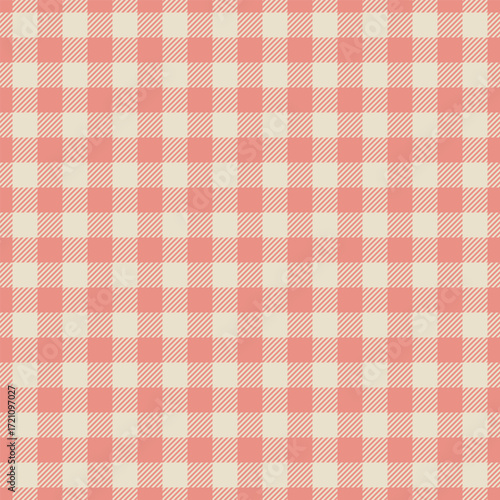 Effect fabric check tartan, fuzzy vector texture pattern. Dress background seamless textile plaid in red and light colors.