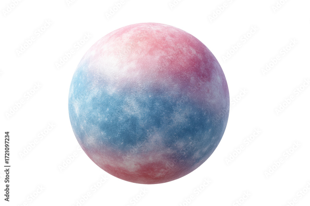 Fototapeta premium Colorful textured sphere with pink and blue gradient on black background, cut out