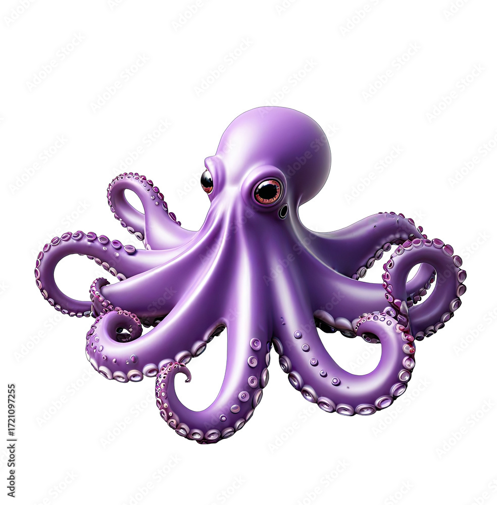 Fototapeta premium Purple cartoon octopus, spread limbs