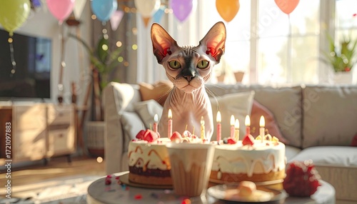 Sphynx Cat Birthday Party: A Festive Scene