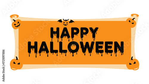 Happy Halloween Banner: A festive banner declaring Happy Halloween, decorated with spooky jack-o'-lanterns and bats, perfect for celebrating the eerie holiday.