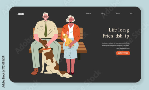 Elderly Couple Enjoying Time with Dogs Vector Illustration