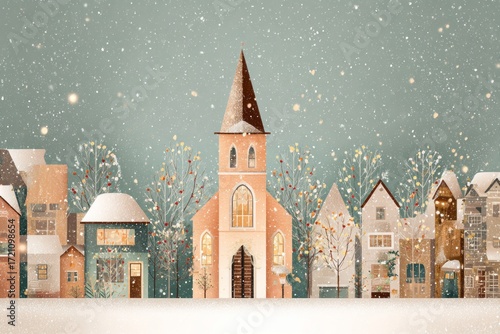 Christmas Background Illustration with Snowy Effects to use for Posters, Covers, Copyspace, and Greeting Card Designs