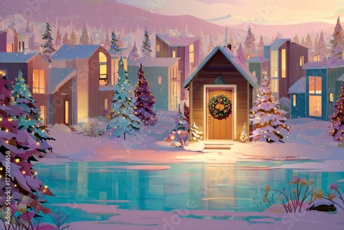 Christmas Background Illustration with Snowy Effects to use for Posters, Covers, Copyspace, and Greeting Card Designs