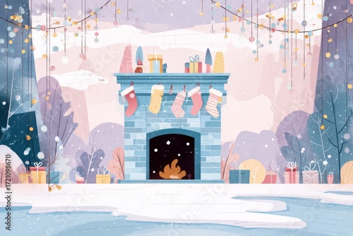Christmas Background Illustration with Snowy Effects to use for Posters, Covers, Copyspace, and Greeting Card Designs