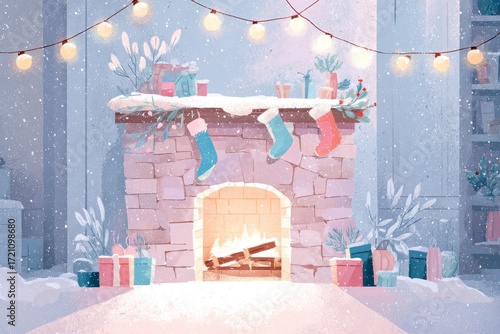 Christmas Background Illustration with Snowy Effects to use for Posters, Covers, Copyspace, and Greeting Card Designs