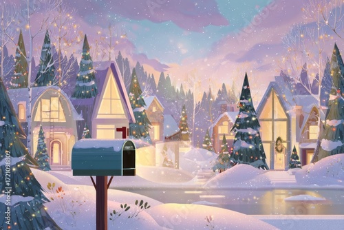 Christmas Background Illustration with Snowy Effects to use for Posters, Covers, Copyspace, and Greeting Card Designs