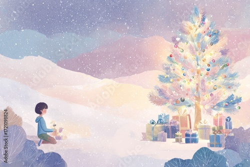 Christmas Background Illustration with Snowy Effects to use for Posters, Covers, Copyspace, and Greeting Card Designs