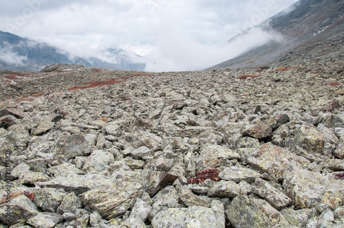 Landscape view of a stone river located in Akchan valley, Russian Federation, the Altai Republic