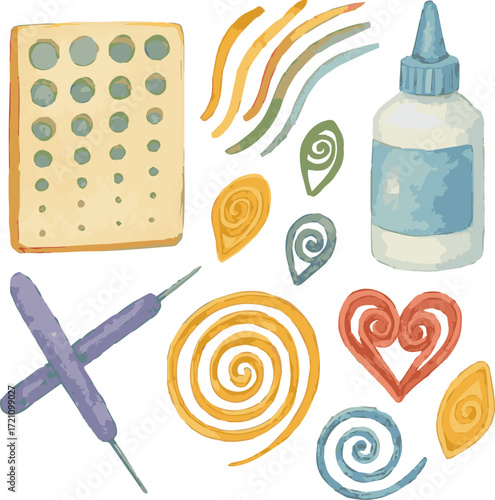 Collection of watercolor painted vector quilling stuff