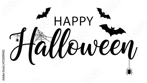 Halloween Delight: A cheerful Happy Halloween is elegantly written and embellished with classic Halloween elements, perfect for conveying festive joy and spooky spirit.