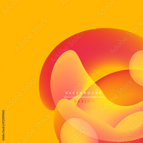 Abstract vibrant design. Overlapping shapes create warm color gradients. Yellow background complements red, orange hues. Modern aesthetic.