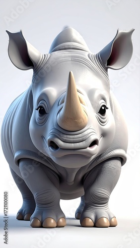White Rhinoceros Cartoon Character 3D Render