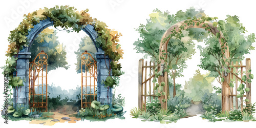 forest arches gate watercolor vector illustration