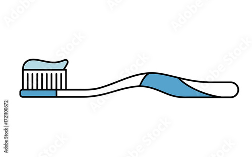 Stylized Toothbrush with Toothpaste for Oral Hygiene and Dental Care Routine in Clean Minimalist Design Illustration