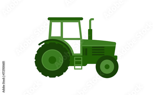 Green Tractor Illustration on White Background Representing Agriculture and Farming Equipment for Rural Concepts