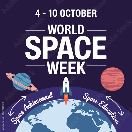 World Space Week Celebration Illustration Highlighting Space Achievement and Education from October 4 to 10