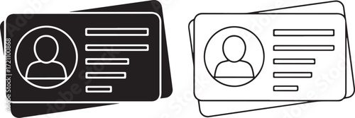 Illustration of black and white icons of id cards with profile pictures and text lines