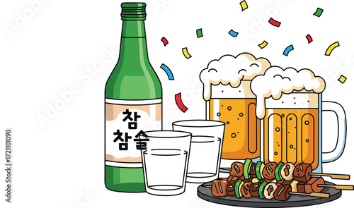 Social Korean Soju Scene with Party Props